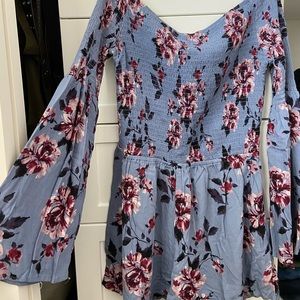 floral, flowy romper; smocked top